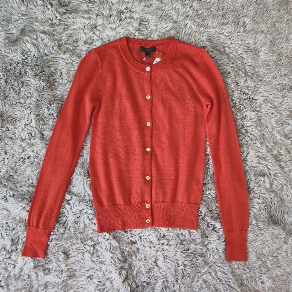 J. Crew Long Sleeve Button Down Cardigan Sweater Orange with Gold Buttons XXXS‎
